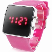Unisex Silicone Style Sports LED Red Wrist Watch (Pink)