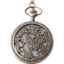 Unisex Steel Analog Quartz Pocket Watch with Butterfly (Bronze)