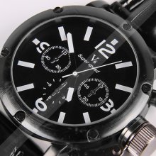 V6 Mens Wrist Watch Quartz Sport Black Dial Pu Leather Band Bangle Cool