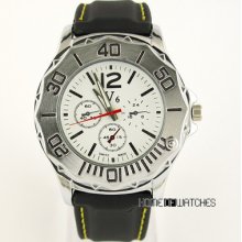 V6 White Dial Quartz Black Rubber Classic Analog Wrist Watch Mens Outdoor Style