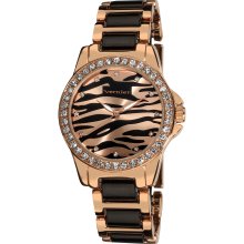 Vernier Ladies Zebra Dial Crystal Two-Tone Bracelet Fashion Watch (Rose-tone)