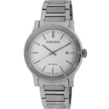 Versace Watches Acron Round Automatic Watch In Steel & White Model 17A