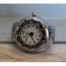 Very Cute Silver Finger Watch Ring with Roman Numerals and White Face