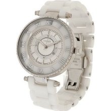 Vicence Sterling Round Roman Numeral Dial Ceramic Link Watch