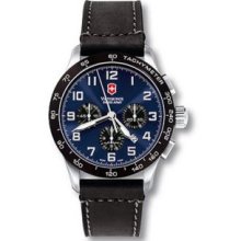 Victorinox Swiss Army Men's Swiss Automatic Blue Dial Tachymeter Chronograph Leather Strap Watch