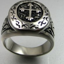 Vintage Biker Heavy Stainless Steel Cross Mens Ring