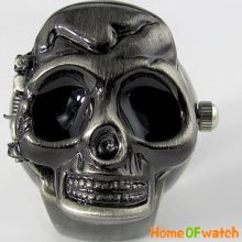 Vintage Black Bronzed Skull Head Stretchy Finger Ring Quartz Watch Hot Gift