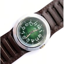 Vintage huge watch, mens watch, green watch,