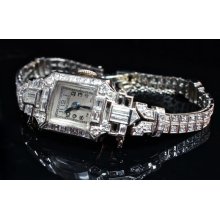 Vintage Ladies Platinum Diamond Longines Wristwatch Watch