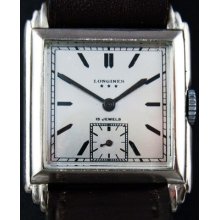 Vintage Longines Art Deco Swiss Made Old Watch Hand Wind Silver Dial Ca 1936