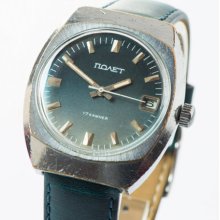 Vintage men's watch Poljot emerald face watch Soviet mechanical watch