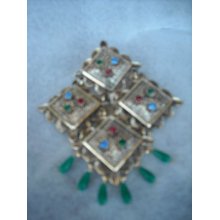 Vintage Sarah Coventry Goldtone 4 Section Moveable Red&green&blue Stone Brooch
