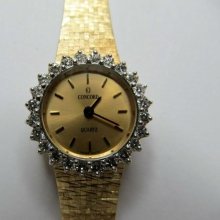 Vintage Solid 14 Karat Yellow Gold & Diamond Concord Ladies Watch