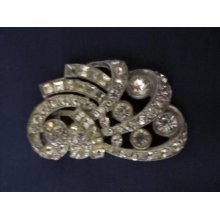 Vintage Stunning Art Deco Clear Rhinestone Dress Scarf Shoe Clip Silvertone 633a