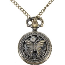 Vintage Style Bronze Hollow Butterfly Quartz Pocket Watch