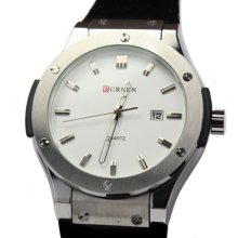 Vogue Brush Dial Quartz Clock Hours Hand Date Sports Men Wrist Watch White