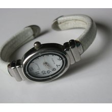 Vtg Old Osirock Silver Chrome Metal Cuff Bracelet White Ladies Womens Watch 234