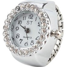 Watchcase Women's Flower Design Alloy Analog Quartz Ring Watch (Silver)