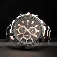 Water Hand Hours Clock Analog Men Fashion Black Silver Steel Wrist Watch We138