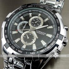 Water Hand Hours Clock Analog Men Fashion Black Silver Steel Wrist Watch Wg138