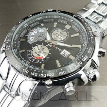 Water Quartz Hour Dial Date Black Clock Sport Men Steel Wrist Watch Wc105