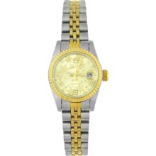 Waterproof Flower Pattern Stainless Steel Lady's Wrist Watch - Gold - Metal
