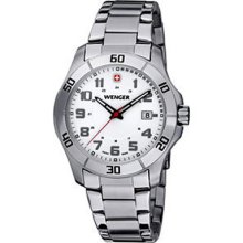 WengerÂ® Mens Alpine White Dial Stainless Steel Bracelet Watch Flashy