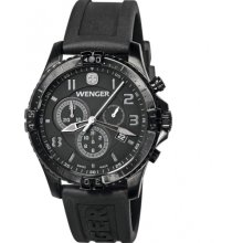 Wenger Mens Squadron Chrono Stainless Watch - Black Rubber Strap - Black Dial - 77054