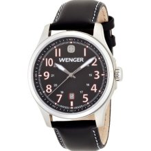 Wenger Terragraph Men's Quartz Watch With Black Dial Analogue Display And Black Leather Strap 010541104