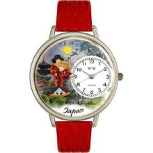 Whimsical Unisex Japan Red Leather And Silvertone Watch #U1420008 ...