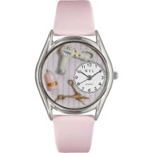 Whimsical Watches Beautician Female Pink Leather And Silvertone Watch