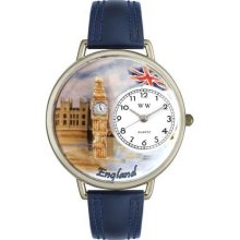 Whimsical Watches England Navy Blue Leather And Silvertone Watch #U1420002