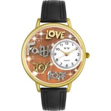 Whimsical Watches Faith Hope Love Joy Black Leather And Goldtone Watch #G0710015