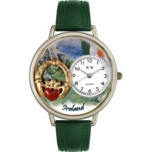 Whimsical Watches Ireland Hunter Green Leather And Silvertone Watch #U1420004