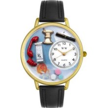 Whimsical Watches Mid-Size Japanese Quartz Pharmacist Black Padded Leather Strap Watch