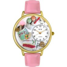 Whimsical Watches Mid-Size Dessert Lover Quartz Movement Miniature Detail Pink Leather Strap Watch