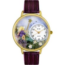 Whimsical Watches Mid-Size Fairy Quartz Movement Miniature Detail Purple Leather Strap Watch