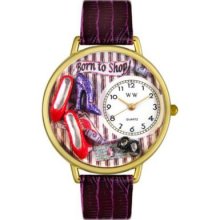 Whimsical Watches Mid-Size Japanese Quartz Shoe Shopper Purple Leather Strap Watch