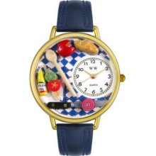 Whimsical Watches Mid-Size Japanese Quartz Gourmet Navy Blue Leather Strap Watch