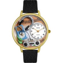 Whimsical Watches Mid-Size Japanese Quartz Music Lover Black Leather Strap Watch