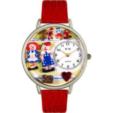Whimsical Watches Mid-Size Japanese Quartz Raggedy Ann & Andy Red Leather Strap Watch