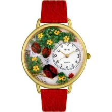 Whimsical Watches Mid-Size Japanese Quartz Ladybugs Red Leather Strap Watch