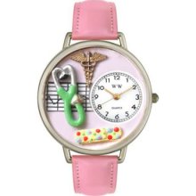 Whimsical Watches Mid-Size Japanese Quartz Nurse Pink Leather Strap Watch