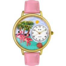 Whimsical Watches Mid-Size Flamingo Quartz Movement Miniature Detail Pink Leather Strap Watch