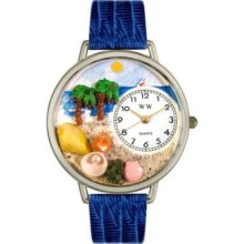 Whimsical Watches Mid-Size Japanese Quartz Palm Tree Royal Blue Leather Strap Watch