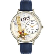 Whimsical Watches Mid-Size Japanese Quartz Order of the Eastern Star Navy Blue Leather Strap Watch