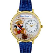 Whimsical Watches Mid-Size Teddy Bear Quartz Movement Miniature Detail Blue Leather Strap Watch
