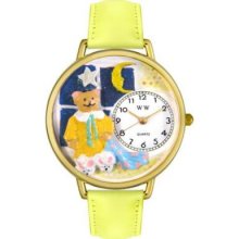 Whimsical Watches Mid-Size Japanese Quartz Night Night Teddy Bear Yellow Leather Strap Watch