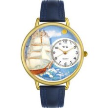 Whimsical Watches Mid-Size Japanese Quartz Sailing Navy Blue Leather Strap Watch