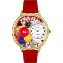 Whimsical Watches Mid-Size Japanese Quartz I Love Buttons Red Leather Strap Watch